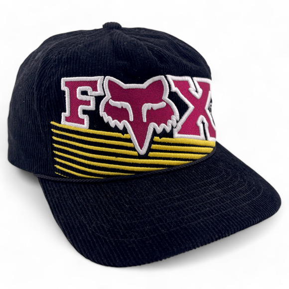 Fox Racing Burm Corduroy Rope Black Retro Logo Snapback Adjustable Hat Cap - Picture 1 of 6
